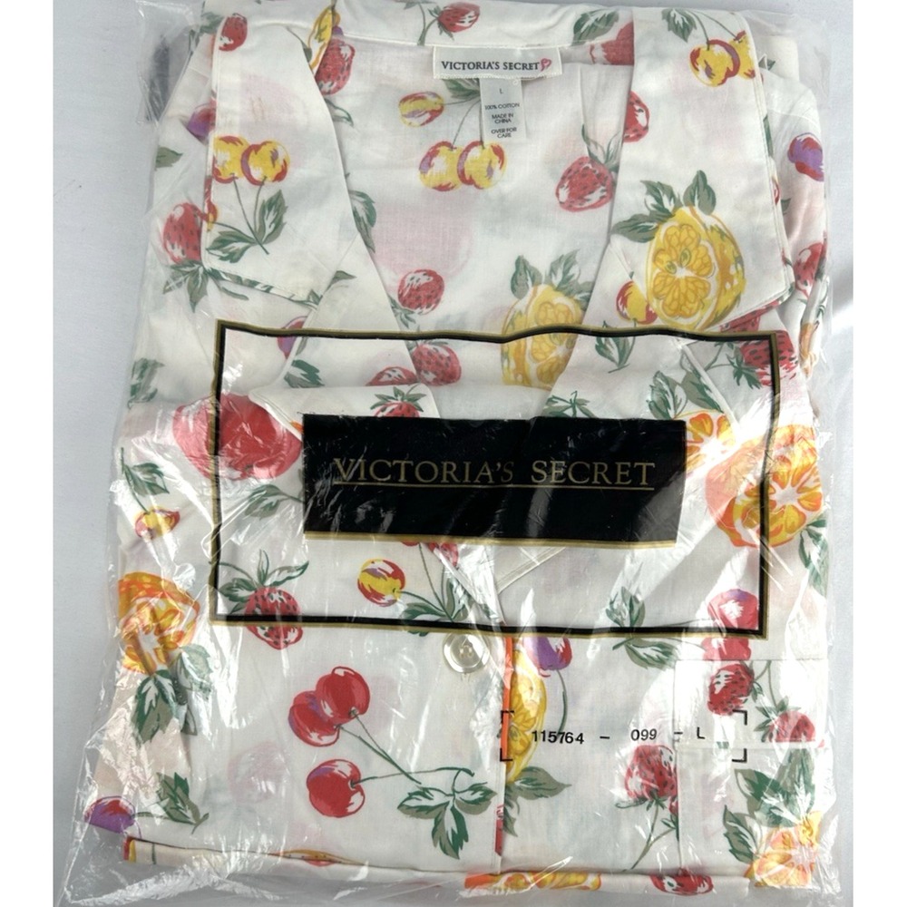 Vintage NEW Victoria Secret Fruit Cotton Pajamas Set Sz L Orange Lemon Cherries